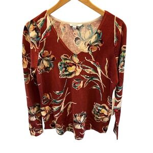 Chicos Floral Impress V-Neck Sweater Pullover Rayon Blend 0 Small Multicolor NWT